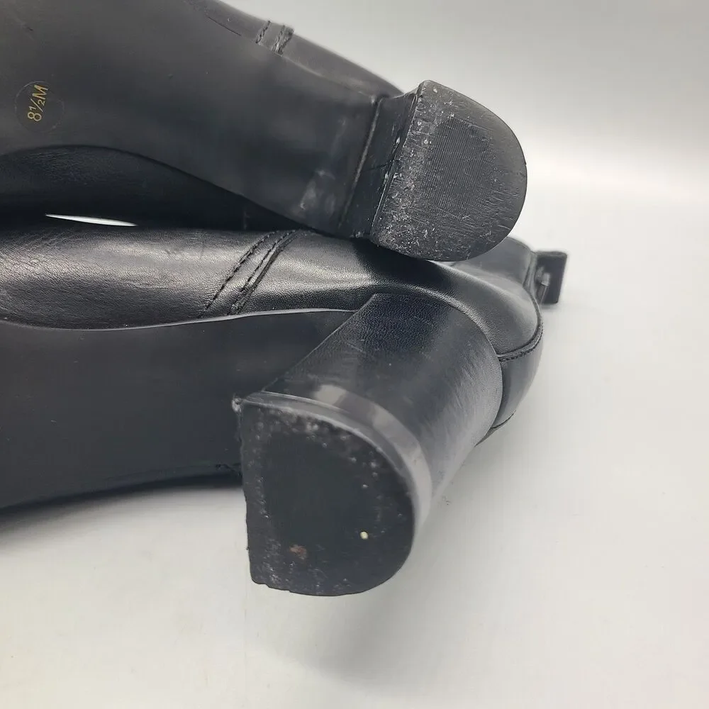 Tory Burch women ankle heel boots April Leather Black Booties Chelsea sz 8.5